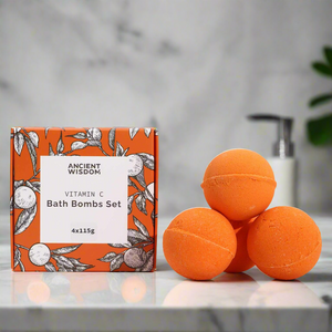 Emmy Jane - Ancient Wisdom - Vitamin C Skincare Bathbomb Gift Set Treat your skin with our set of Four Fizzing Bath Bombs for a luxurious soak. Packed with nourishing ingredients and uplifting citrus scents, these products are designed to cleanse, soften, and brighten the skin, leaving it feeling refreshed and revitalised. Made with high-quality ingredients🔸Paraben and sulphate free🔸Cruelty-free