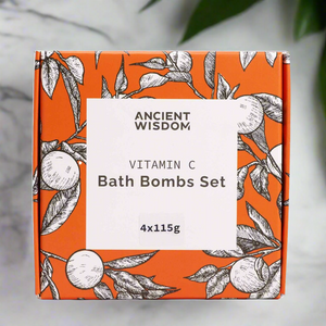 Emmy Jane - Ancient Wisdom - Vitamin C Skincare Bathbomb Gift Set Treat your skin with our set of Four Fizzing Bath Bombs for a luxurious soak. Packed with nourishing ingredients and uplifting citrus scents, these products are designed to cleanse, soften, and brighten the skin, leaving it feeling refreshed and revitalised. Made with high-quality ingredients🔸Paraben and sulphate free🔸Cruelty-free