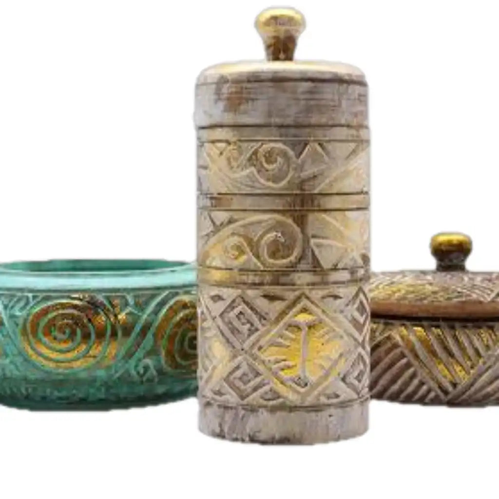 Ancient Wisdom Wooden Trinket Dish Jar Tray with Lid - Handmade & Fairly Traded Home & Garden > Household Supplies > Storage & Organisation > Household Storage Containers > Decorative Wooden Storage Jars emmy-jane-boutique.myshopify.com