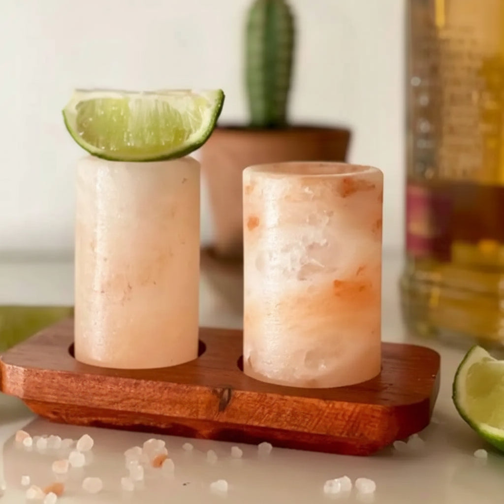 Ancient Wisdom Himalayan Salt Shot Glasses & Wood Serving Stand - Gift Set of 2 or 4 Home & Garden > Kitchen & Dining > Tableware > Drinkware > Drinkware Sets > Shot Glasses emmy-jane-boutique.myshopify.com