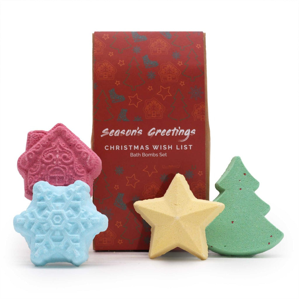 Christmas Bath Bomb Gift Set - Handmade in the UK - Xmas Gift Set. A festive treat that captures the magic of the holiday season! Delight your senses and pamper yourself or a loved one with this enchanting collection of bath bombs. Each gift pack includes not one, not two, but four bath bombs, inspired by the holiday spirit.