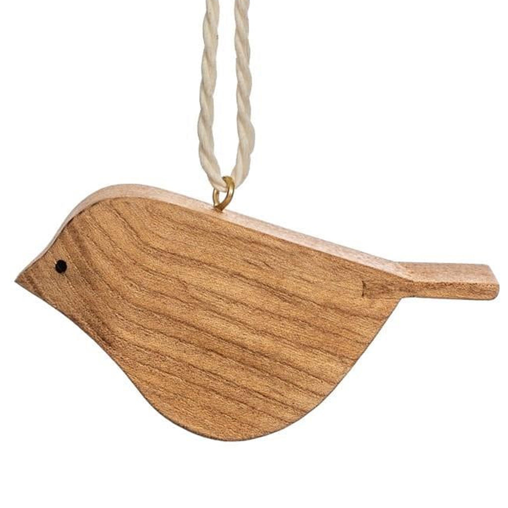 Emmy Jane Boutique - Wooden Christmas Decoration - Handcarved Wooden Bird Hanging Ornament. Hanging Decoration Hand Carved Colour Natural Material Wood Measurements: D5 x H9 x W2.8cm