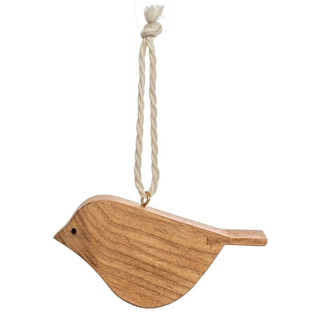 Emmy Jane Boutique - Wooden Christmas Decoration - Handcarved Wooden Bird Hanging Ornament. Hanging Decoration Hand Carved Colour Natural Material Wood Measurements: D5 x H9 x W2.8cm