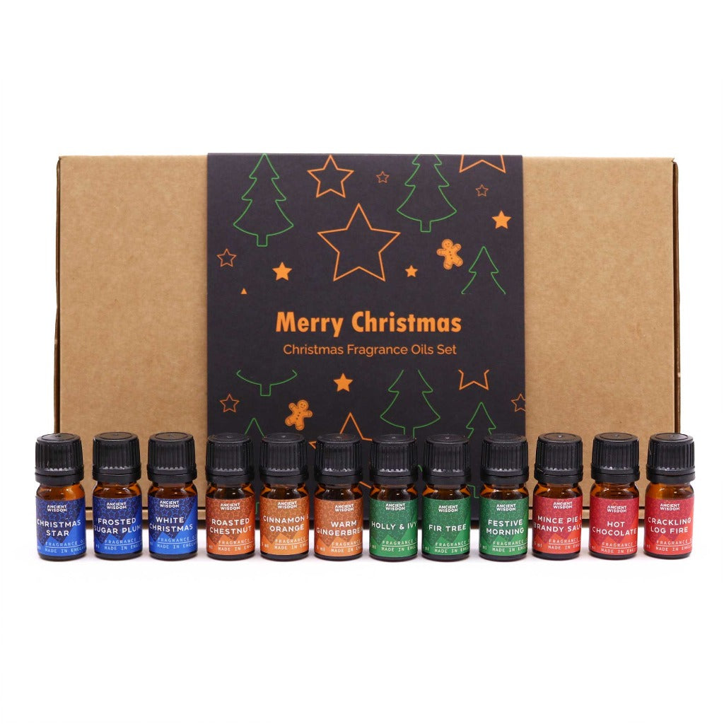 Christmas Fragrance Oils Sets - Christmas Home Fragrance Gift Set. Unleash the magic of the festive season with these Christmas Fragrance oil sets. Each set boasts a delightful collection of 12 fragrance oils, each vial holding 5ml of pure olfactory joy. The beautifully packaged sets make for an ideal gift choice, whether for loved ones or to entice your friends with the festive spirit.