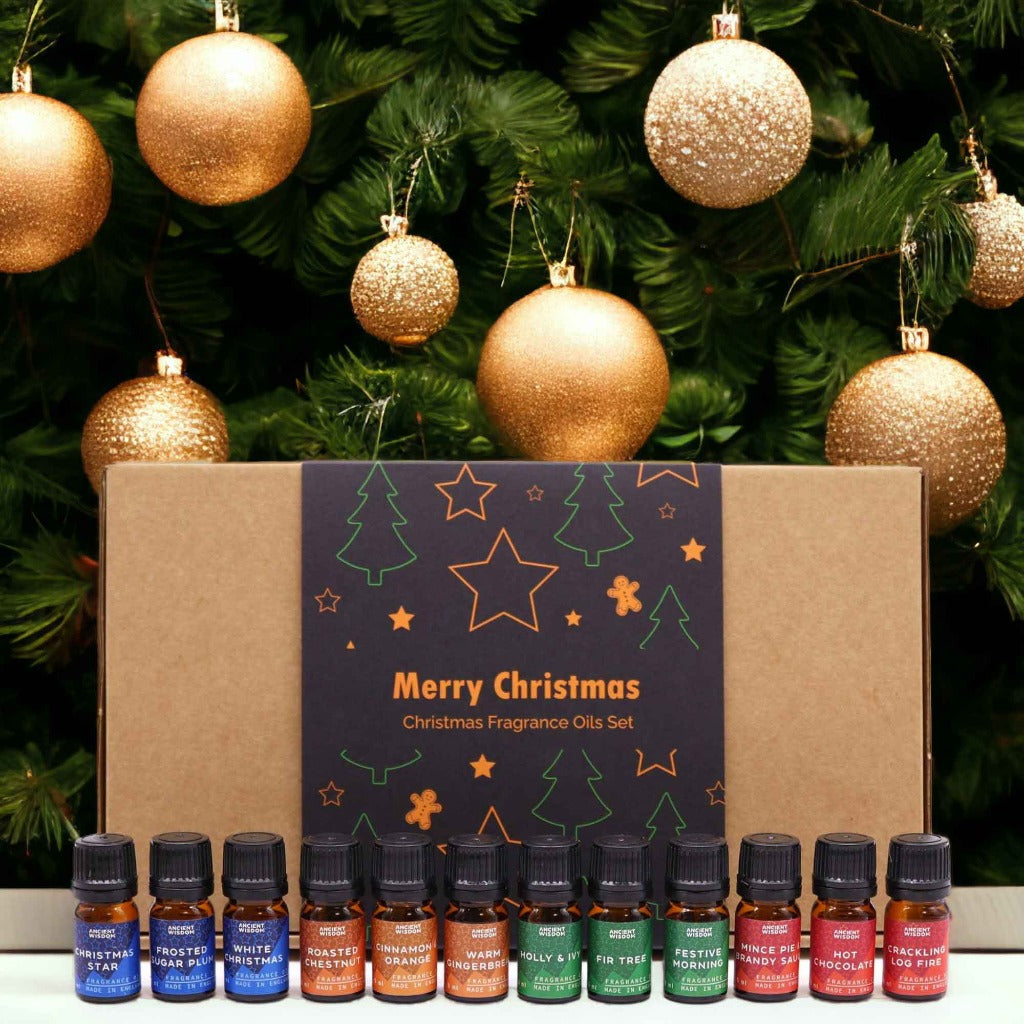 Christmas Fragrance Oils Sets - Christmas Home Fragrance Gift Set. Unleash the magic of the festive season with these Christmas Fragrance oil sets. Each set boasts a delightful collection of 12 fragrance oils, each vial holding 5ml of pure olfactory joy. The beautifully packaged sets make for an ideal gift choice, whether for loved ones or to entice your friends with the festive spirit.