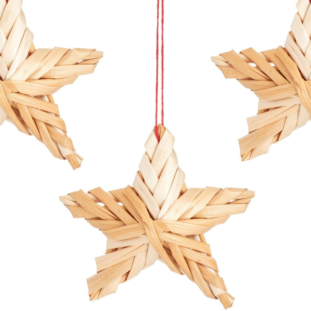 Eco-friendly Xmas Tree Decor - Straw Stars Hanging Decoration - Set of 3