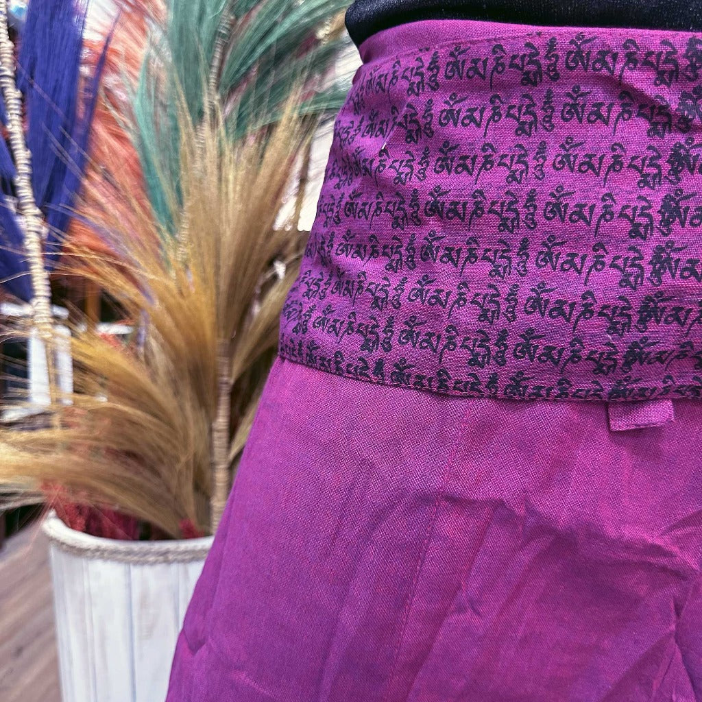 Cotton Yoga Trousers Comfy Festival Pants - Colourful Himalayan prints.a full range of Yoga and Festival Pants for you, all made from 100% cotton. These pants are made in Nepal and are super soft, lightweight, and stylish. They come in one size that fits everyone, making them a great choice for most people. Plus, we deliver these yoga and festival pants in a small cotton bag to add a special touch. The collection features three styles: High Cross, Aladdin, and Fisherman