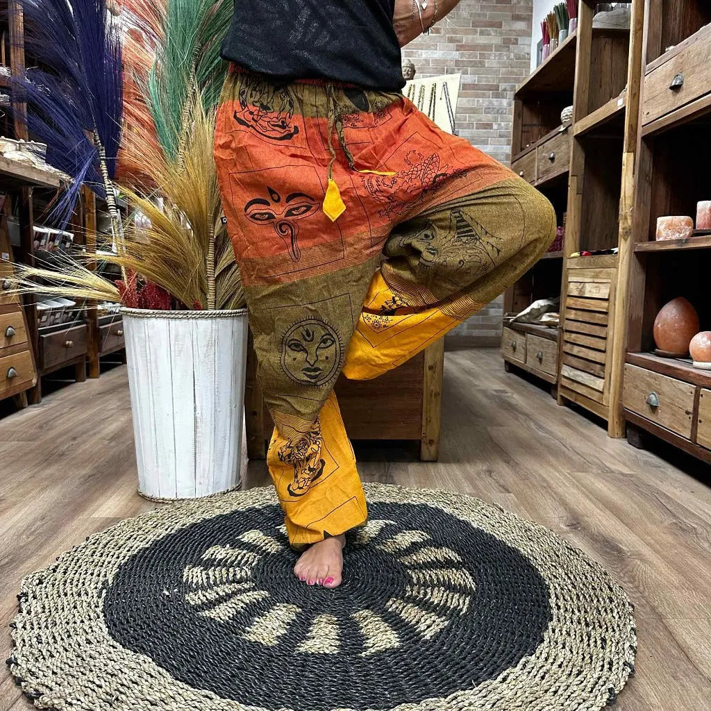 Ancient Wisdom Cotton Yoga Trousers Comfy Festival Pants - 3 Styles - Colourful Prints Apparel & Accessories > Clothing > Pants > Unisex Yoga Pants > Cotton Festival Pants > Colourful Cotton Summer Trousers emmy-jane-boutique.myshopify.com