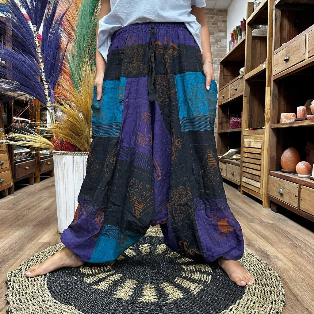 Ancient Wisdom Cotton Yoga Trousers Comfy Festival Pants - 3 Styles - Colourful Prints Apparel & Accessories > Clothing > Pants > Unisex Yoga Pants > Cotton Festival Pants > Colourful Cotton Summer Trousers emmy-jane-boutique.myshopify.com