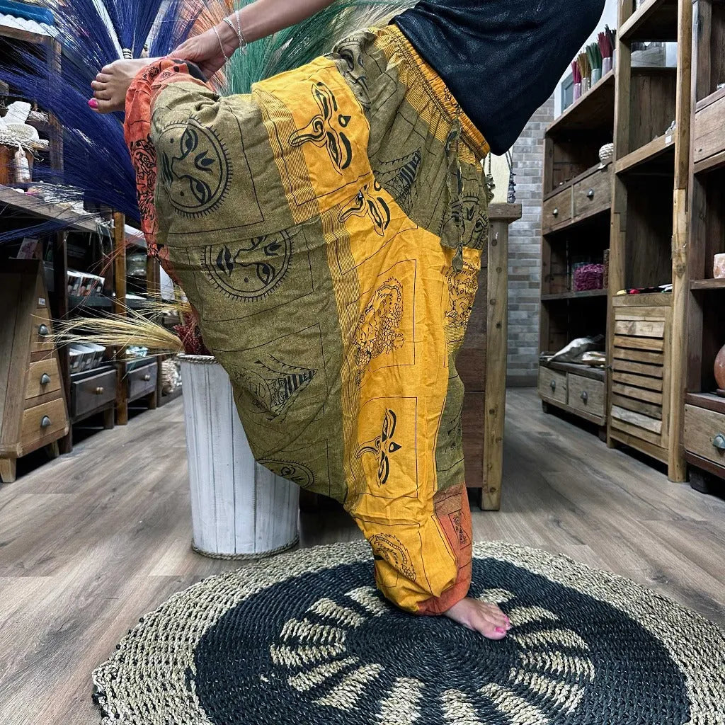 Ancient Wisdom Cotton Yoga Trousers Comfy Festival Pants - 3 Styles - Colourful Prints Apparel & Accessories > Clothing > Pants > Unisex Yoga Pants > Cotton Festival Pants > Colourful Cotton Summer Trousers emmy-jane-boutique.myshopify.com