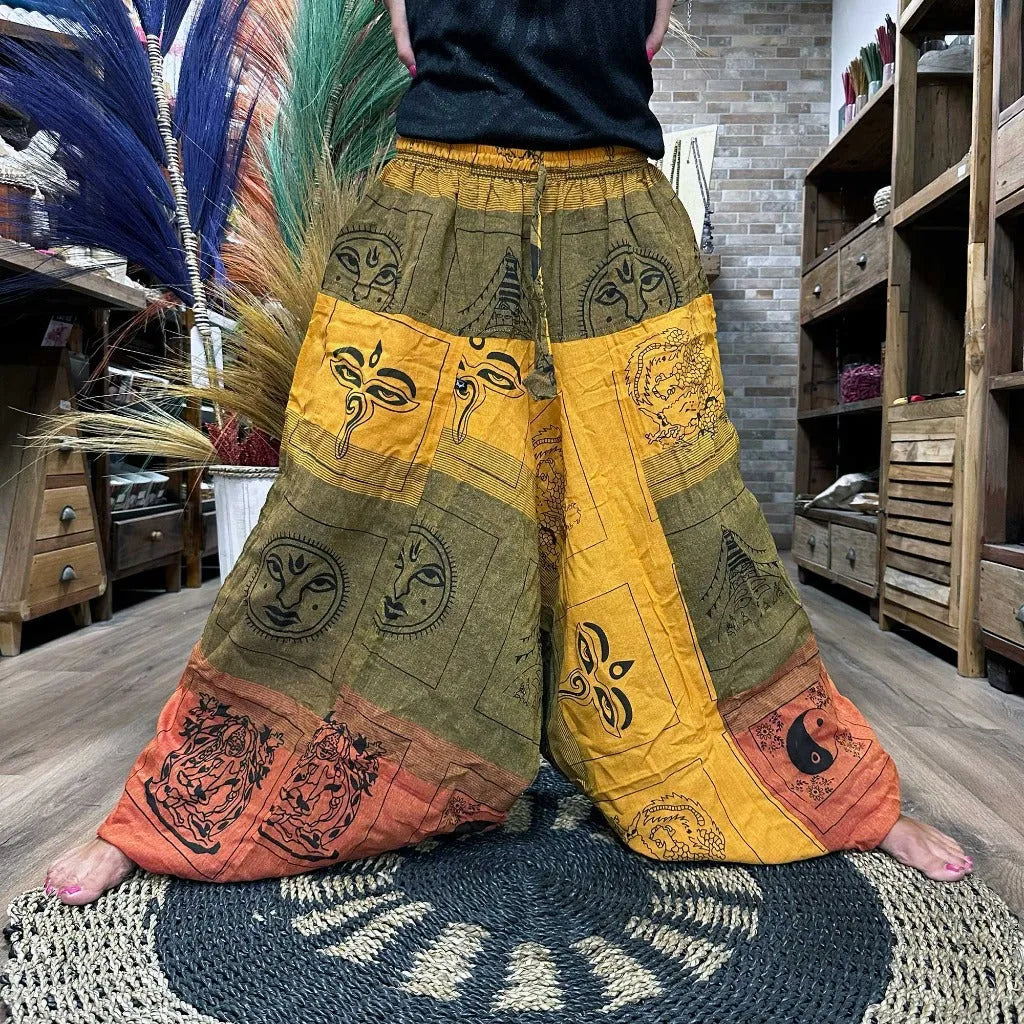 Ancient Wisdom Cotton Yoga Trousers Comfy Festival Pants - 3 Styles - Colourful Prints Apparel & Accessories > Clothing > Pants > Unisex Yoga Pants > Cotton Festival Pants > Colourful Cotton Summer Trousers emmy-jane-boutique.myshopify.com