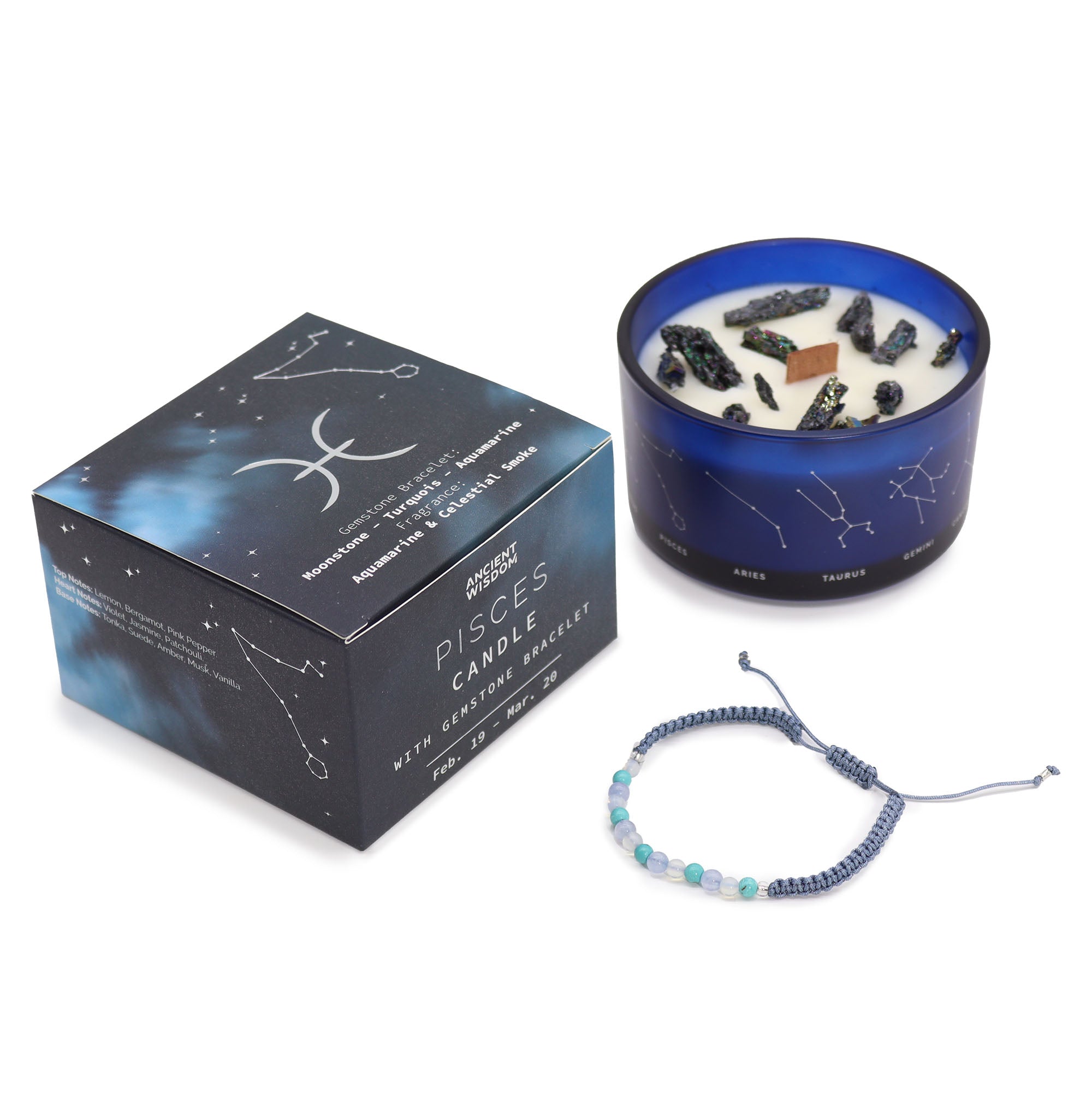 Gemstone Candle Gifts - Zodiac Crystal Candles with Gemstone Bracelets