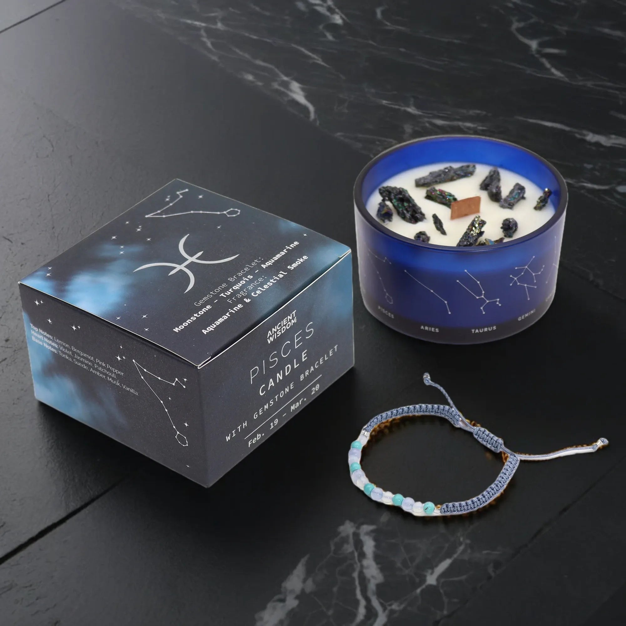 Gemstone Candle Gifts - Zodiac Crystal Candles with Gemstone Bracelets