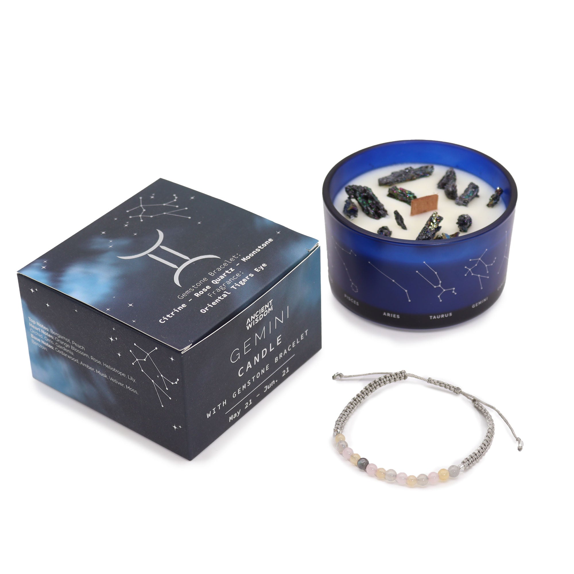 Gemstone Candle Gifts - Zodiac Crystal Candles with Gemstone Bracelets