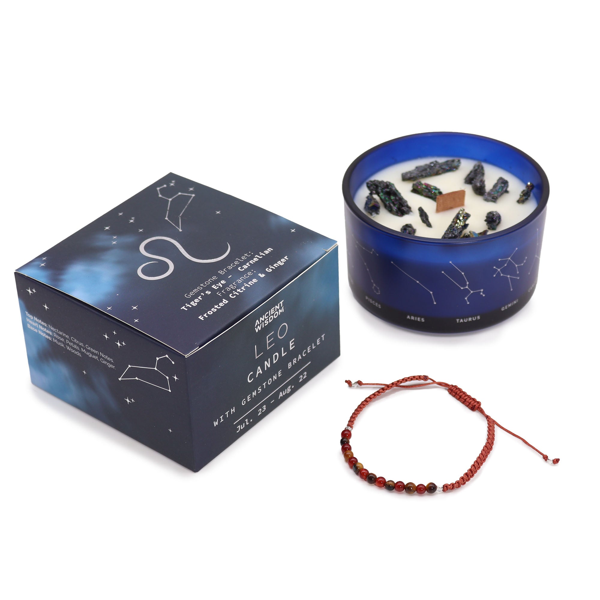 Gemstone Candle Gifts - Zodiac Crystal Candles with Gemstone Bracelets