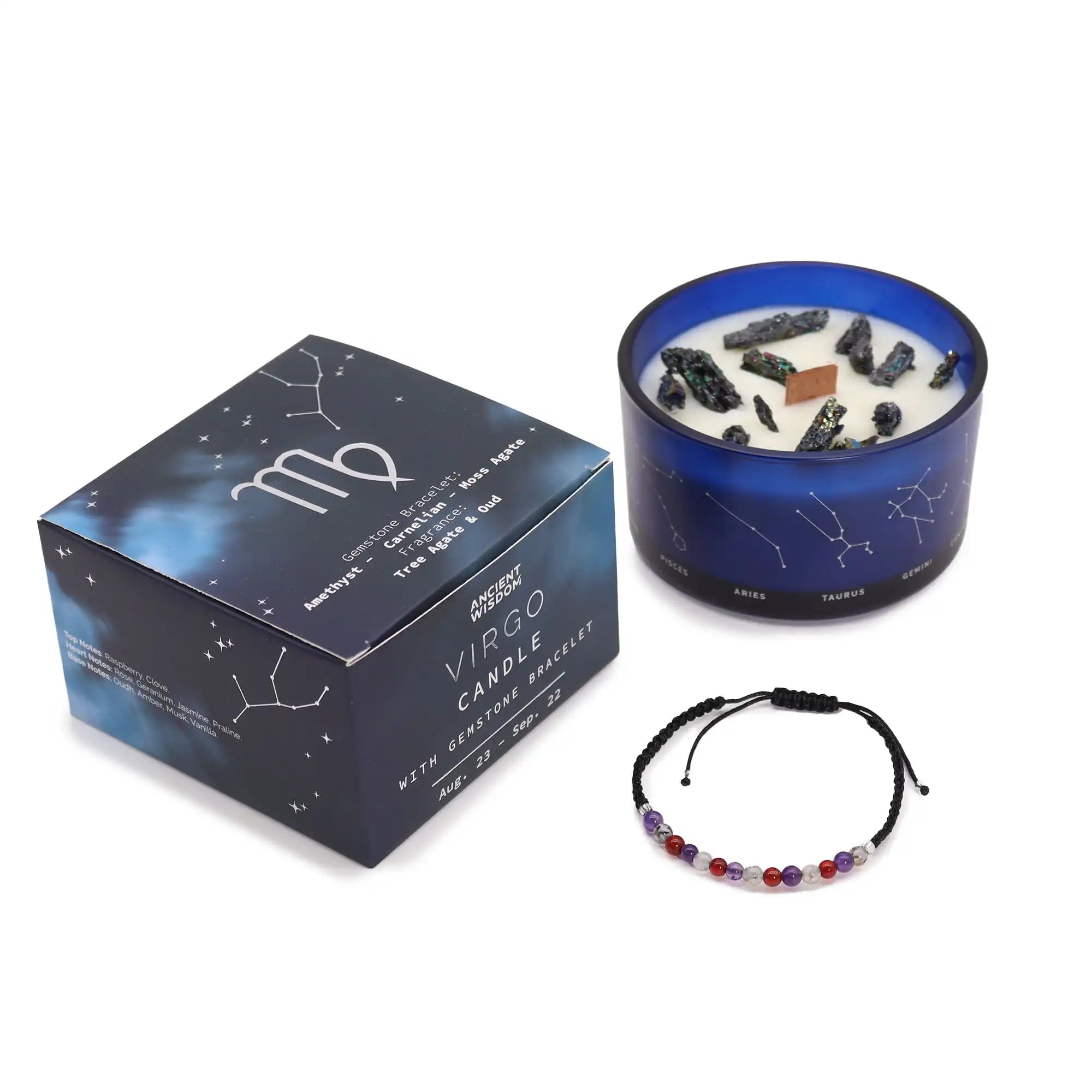 Ancient Wisdom Gemstone Candle Gifts - Zodiac Crystal Candles with Gemstone Bracelets Home & Garden > Decor > Home Fragrances > Candles > Soy Wax Candles > Gemstone Candle Gifts > Zodiac Crystal Candles with Gemstone Bracelets emmy-jane-boutique.myshopify.com