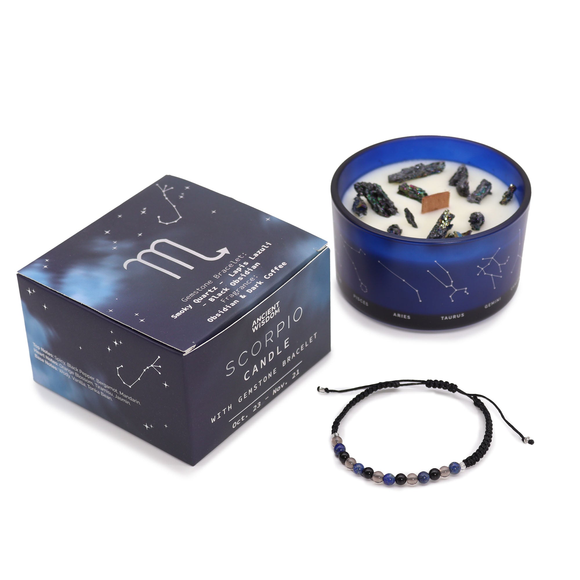 Gemstone Candle Gifts - Zodiac Crystal Candles with Gemstone Bracelets