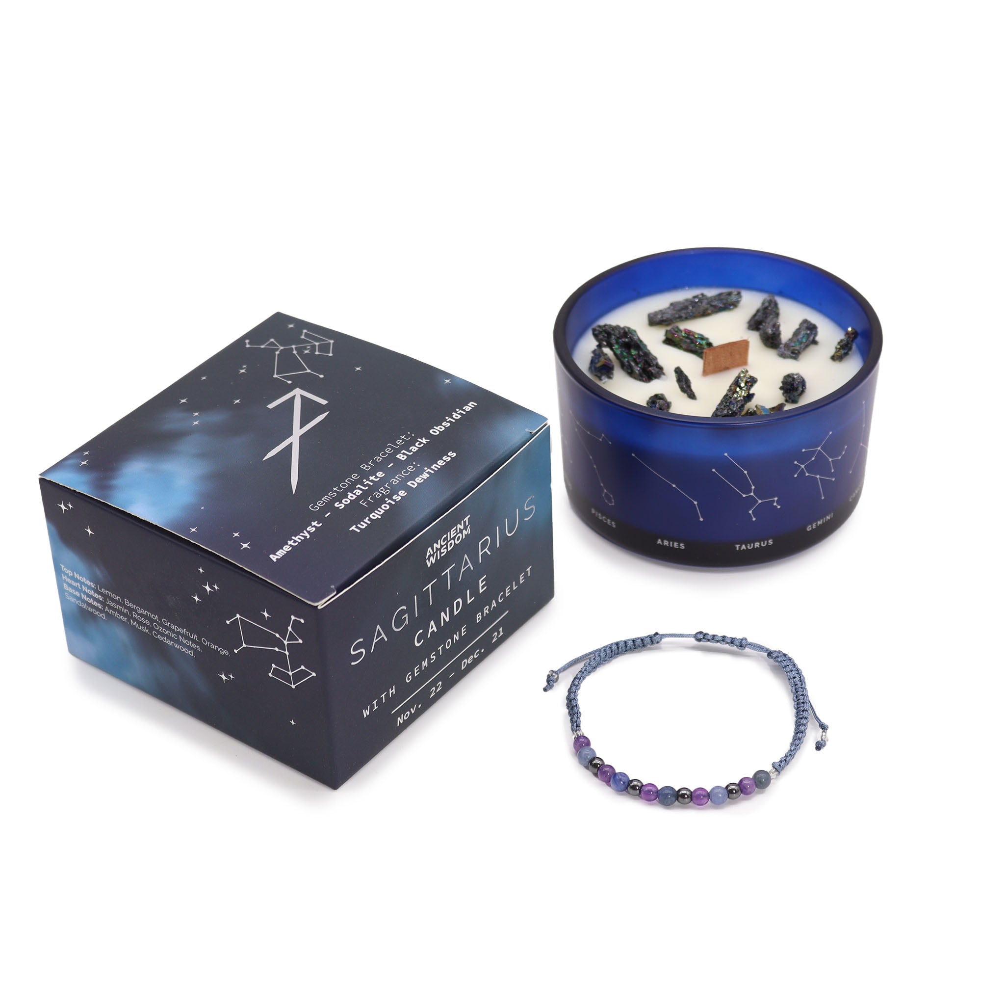 Gemstone Candle Gifts - Zodiac Crystal Candles with Gemstone Bracelets