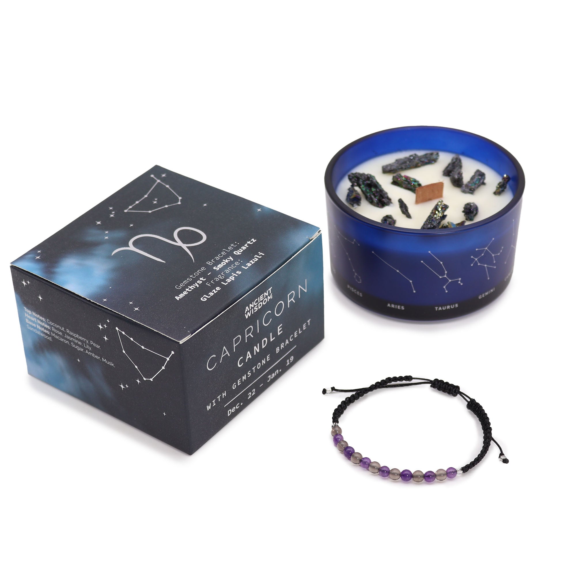 Gemstone Candle Gifts - Zodiac Crystal Candles with Gemstone Bracelets