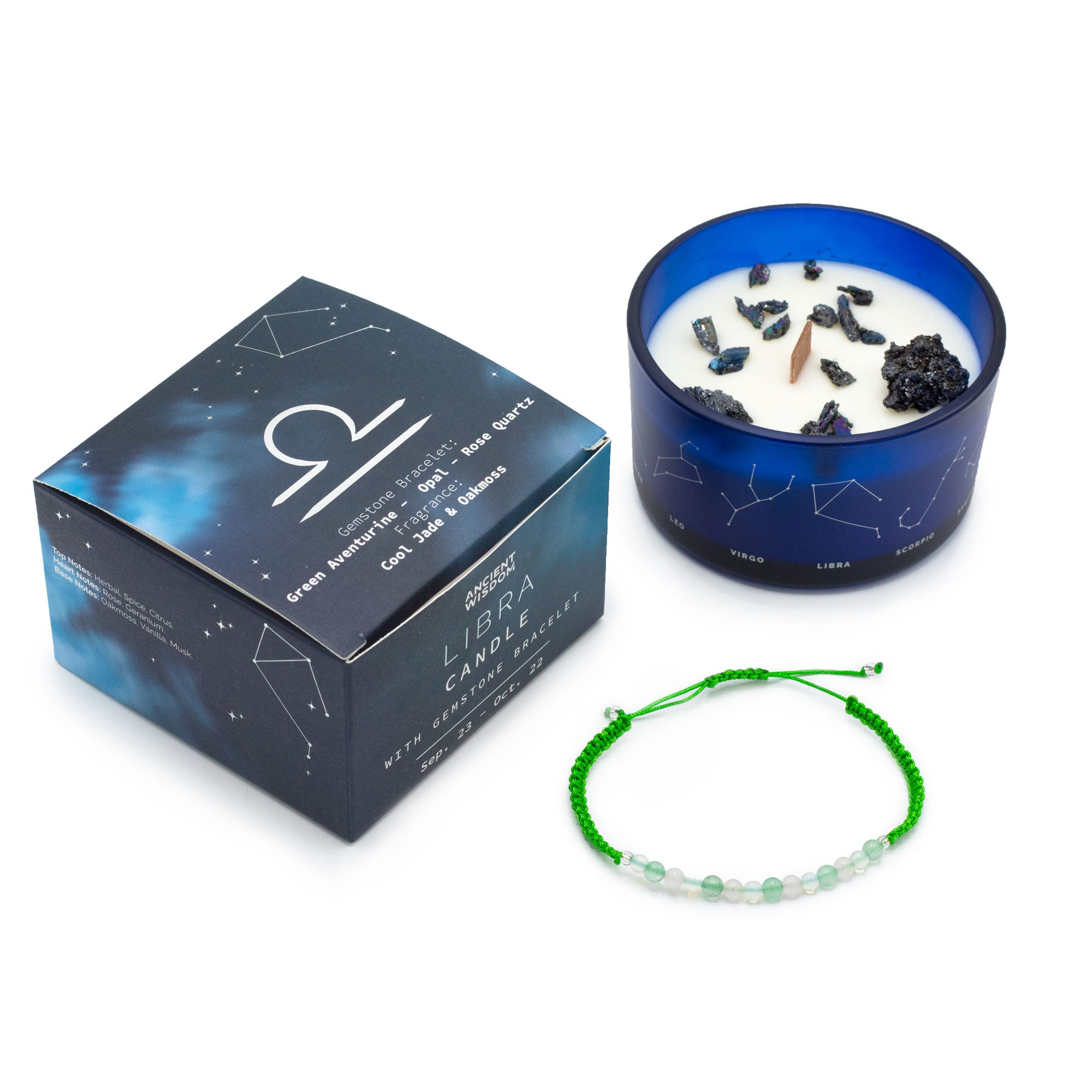 Gemstone Candle Gifts - Zodiac Crystal Candles with Gemstone Bracelets