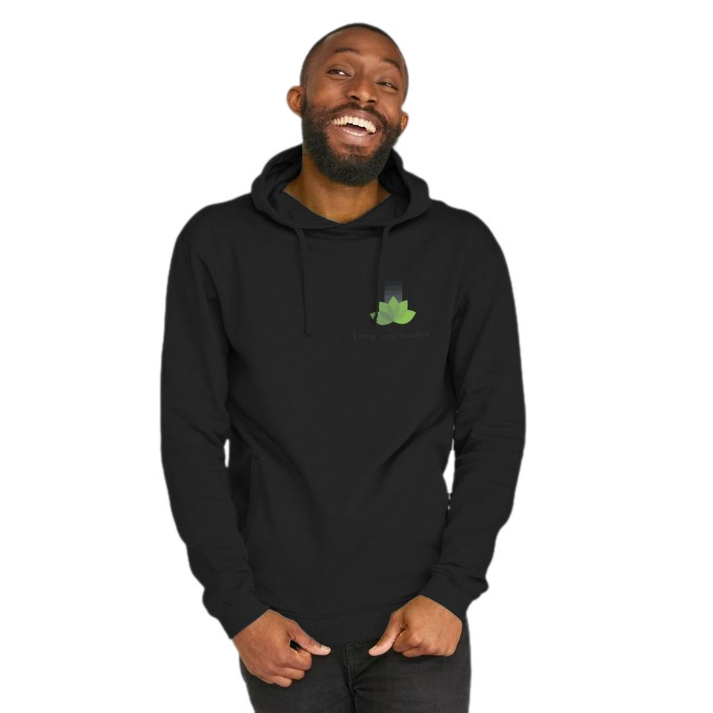 Emmy Jane - Ejb eco Mens Organic Cotton Hoodie Black - Vegan Friendly. Circular Economy Organic Cotton Hoodie. Made from 50% post-consumer remanufactured organic cotton / 50% organic cotton, 340g/m2