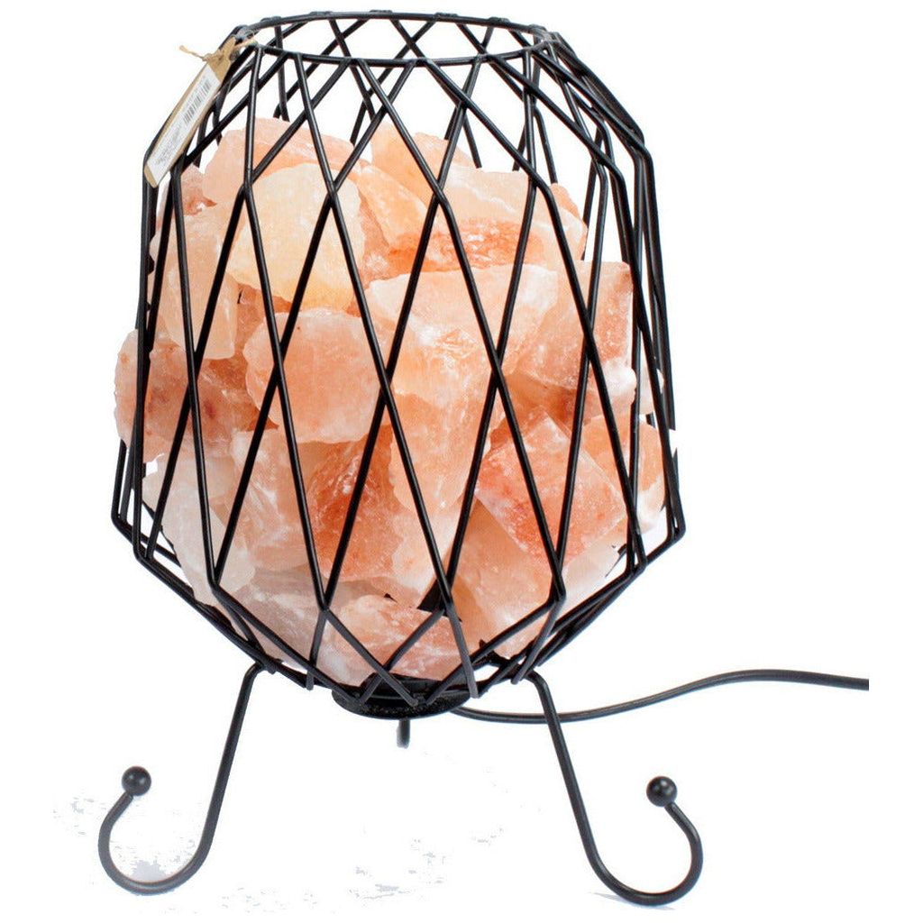 Emmy Jane Boutique Natural Salt Rock Lamp - Mesh Salt Rock Brazier Pink Salt Chunks & Bulb