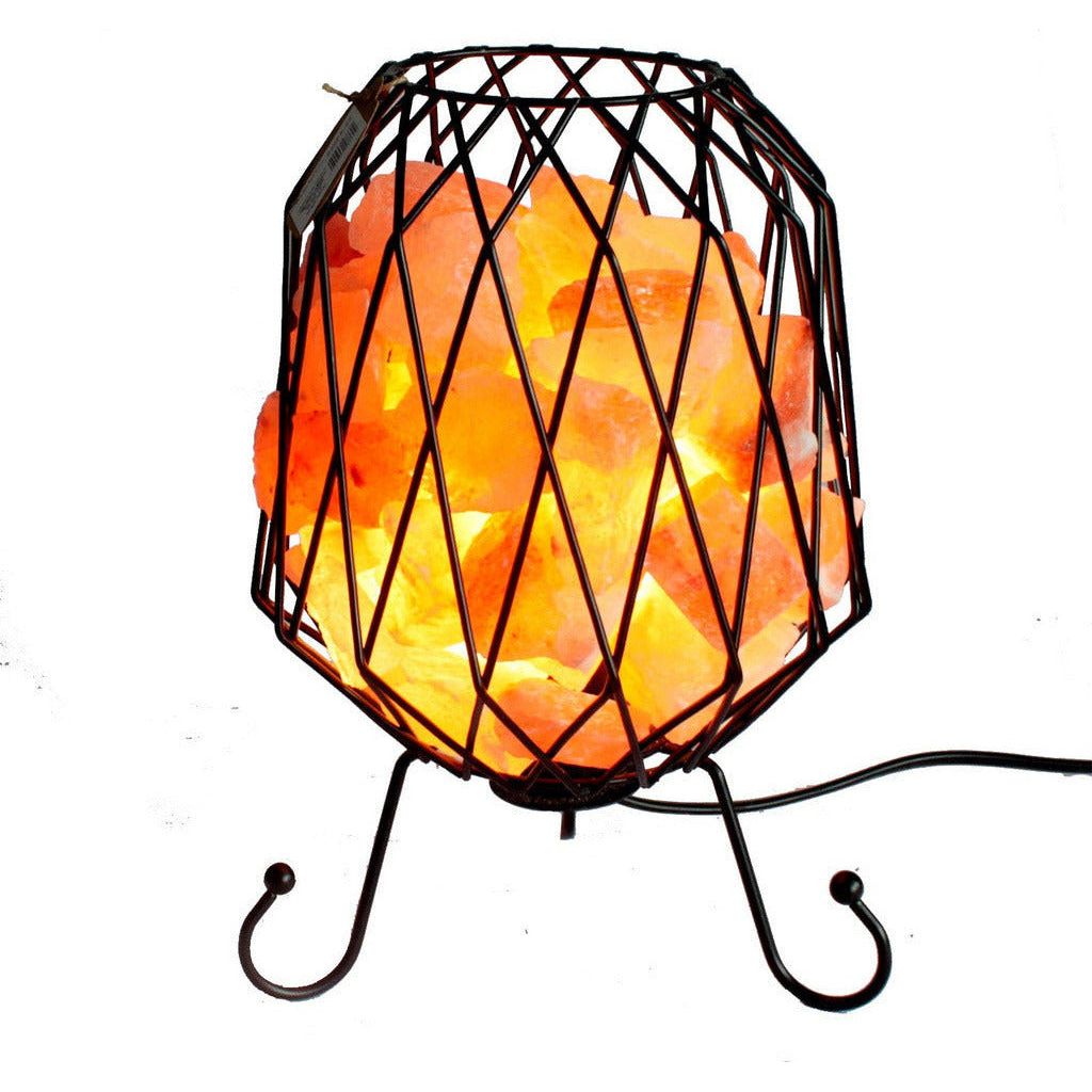 Emmy Jane Boutique Natural Salt Rock Lamp - Mesh Salt Rock Brazier Pink Salt Chunks & Bulb