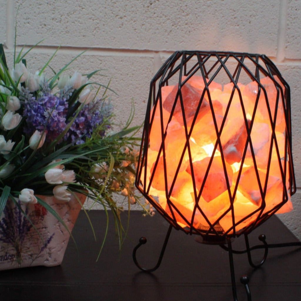 Emmy Jane Boutique Natural Salt Rock Lamp - Mesh Salt Rock Brazier Pink Salt Chunks & Bulb