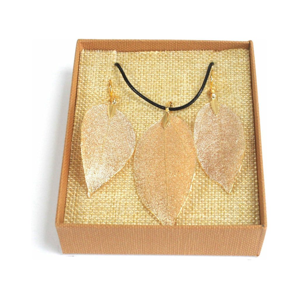Emmy Jane BoutiqueReal Leaf - Necklace & Earring Set - Gold Pink or Pewter
