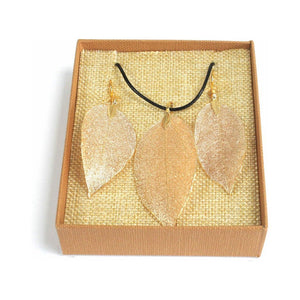 Emmy Jane Boutique Real Leaf - Necklace & Earring Set - Gold Pink or Pewter