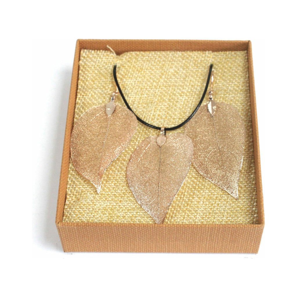 Emmy Jane Boutique Real Leaf - Necklace & Earring Set - Gold Pink or Pewter