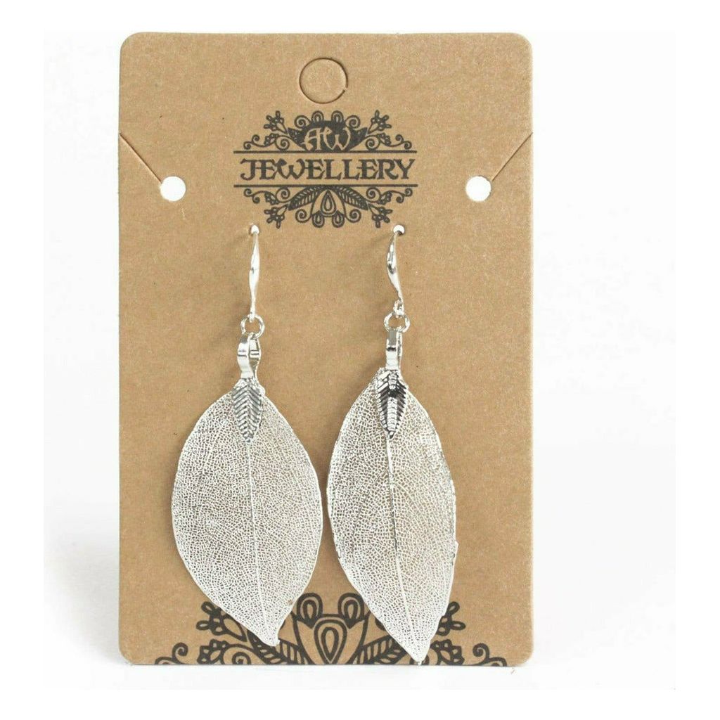 Emmy Jane Boutique AW Jewellery - Real Leaf Drop Earrings - Bravery Leaf - Gold Silver or Multi Coloured