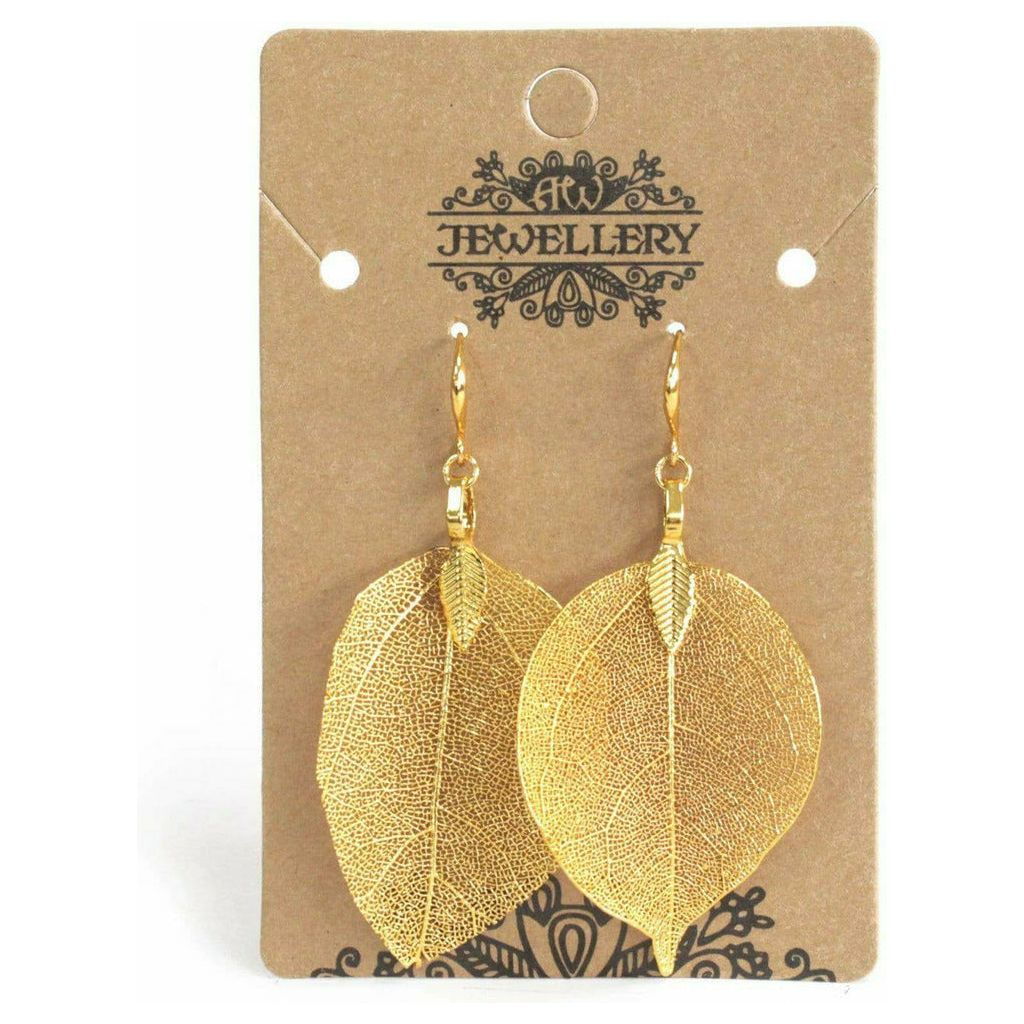 Emmy Jane Boutique AW Jewellery - Real Leaf Drop Earrings - Bravery Leaf - Gold Silver or Multi Coloured