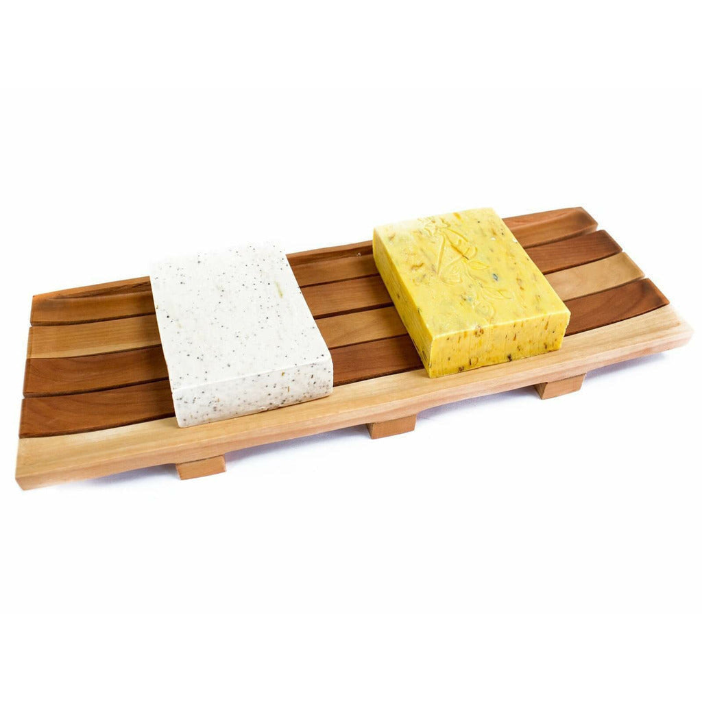 Emmy Jane Boutique Wooden Soap Dish - Classic Sustainable Mahogany Wood Grid Drainer Soap Dishes