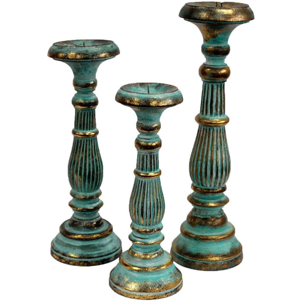 Emmy Jane Boutique Hand Carved Vintage Style Wooden Candle Stands - Sustainable Albesia Wood