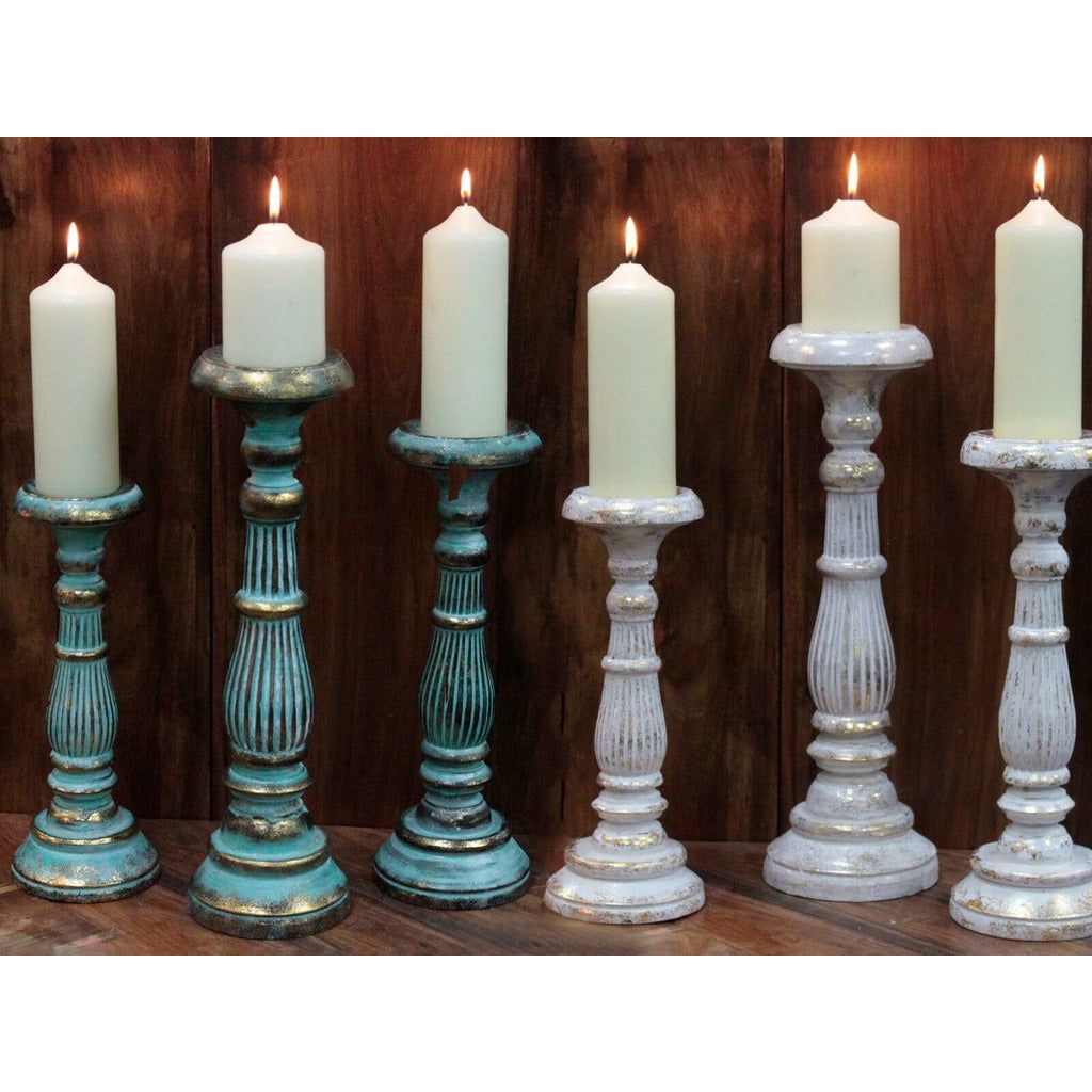 Emmy Jane Boutique Hand Carved Vintage Style Wooden Candle Stands - Sustainable Albesia Wood