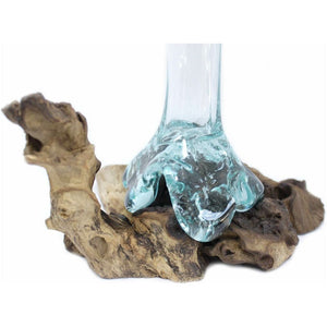 Emmy Jane Boutique Handmade Balinese Vase - Recycled Molten Glass on a Garmel Root Wood Base