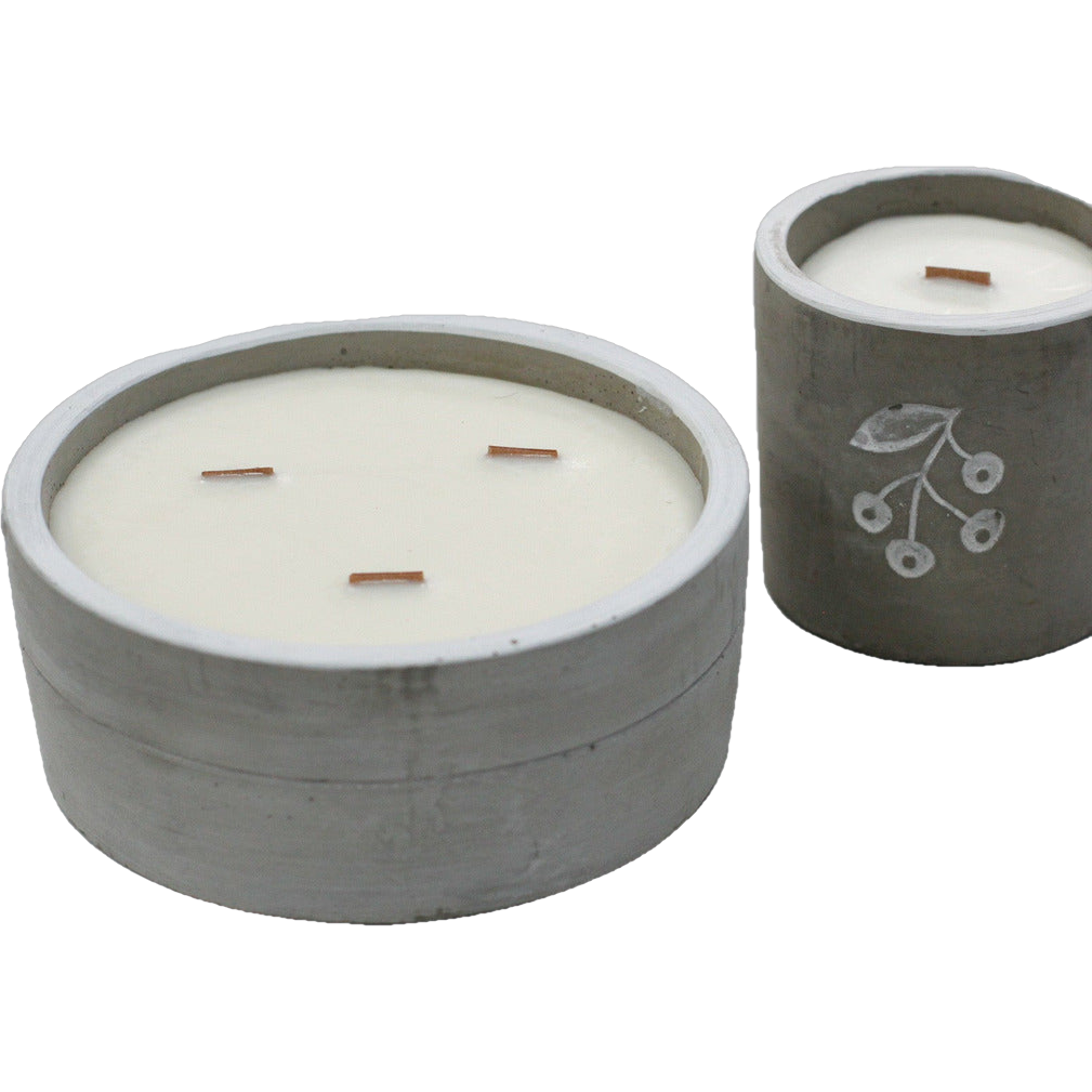 Emmy Jane Boutique Concrete Wooden Wick Soy Wax Candles - Long Burning - 6 Great Scents