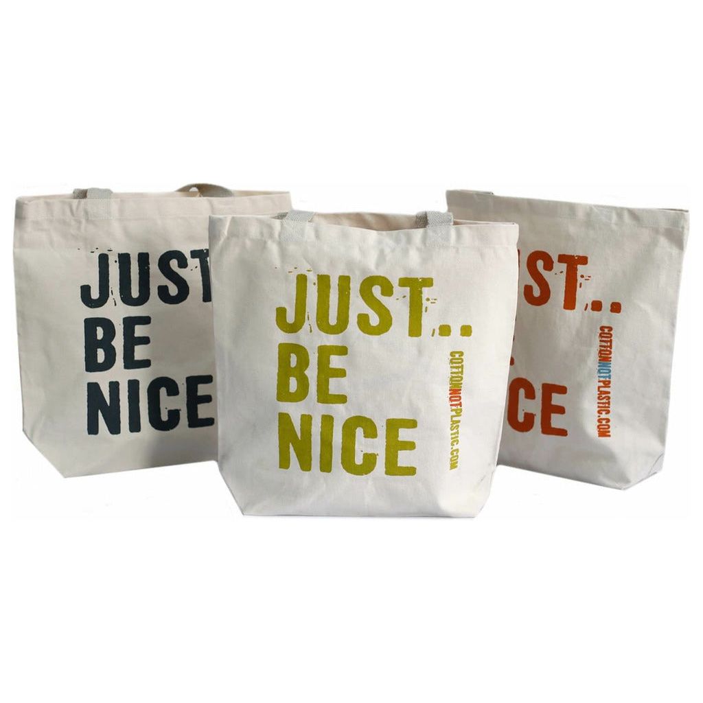 Emmy Jane Boutique Just Be Nice - Cotton Shopper Tote Bags - Green Blue Orange or Black