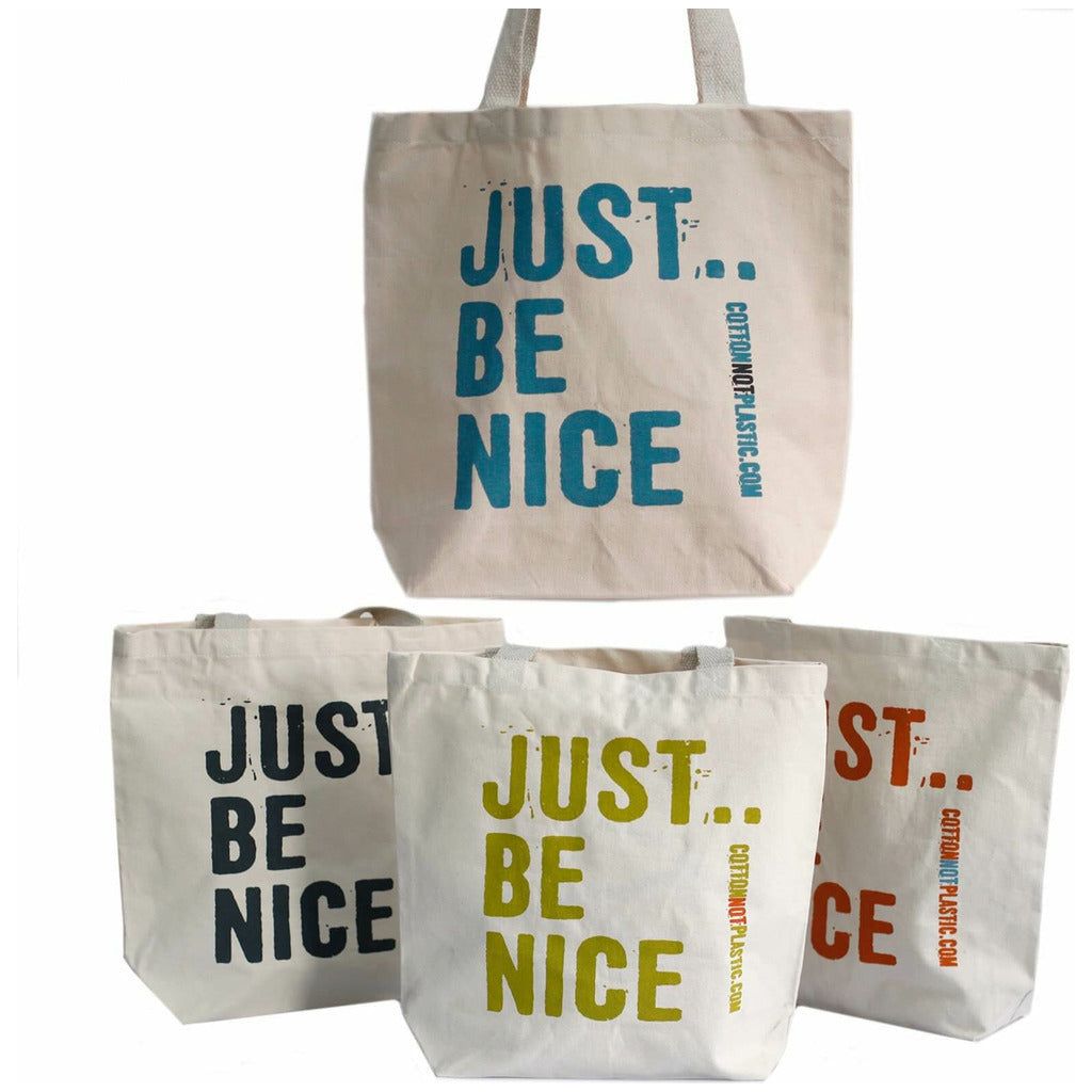 Emmy Jane Boutique Just Be Nice - Cotton Shopper Tote Bags - Green Blue Orange or Black