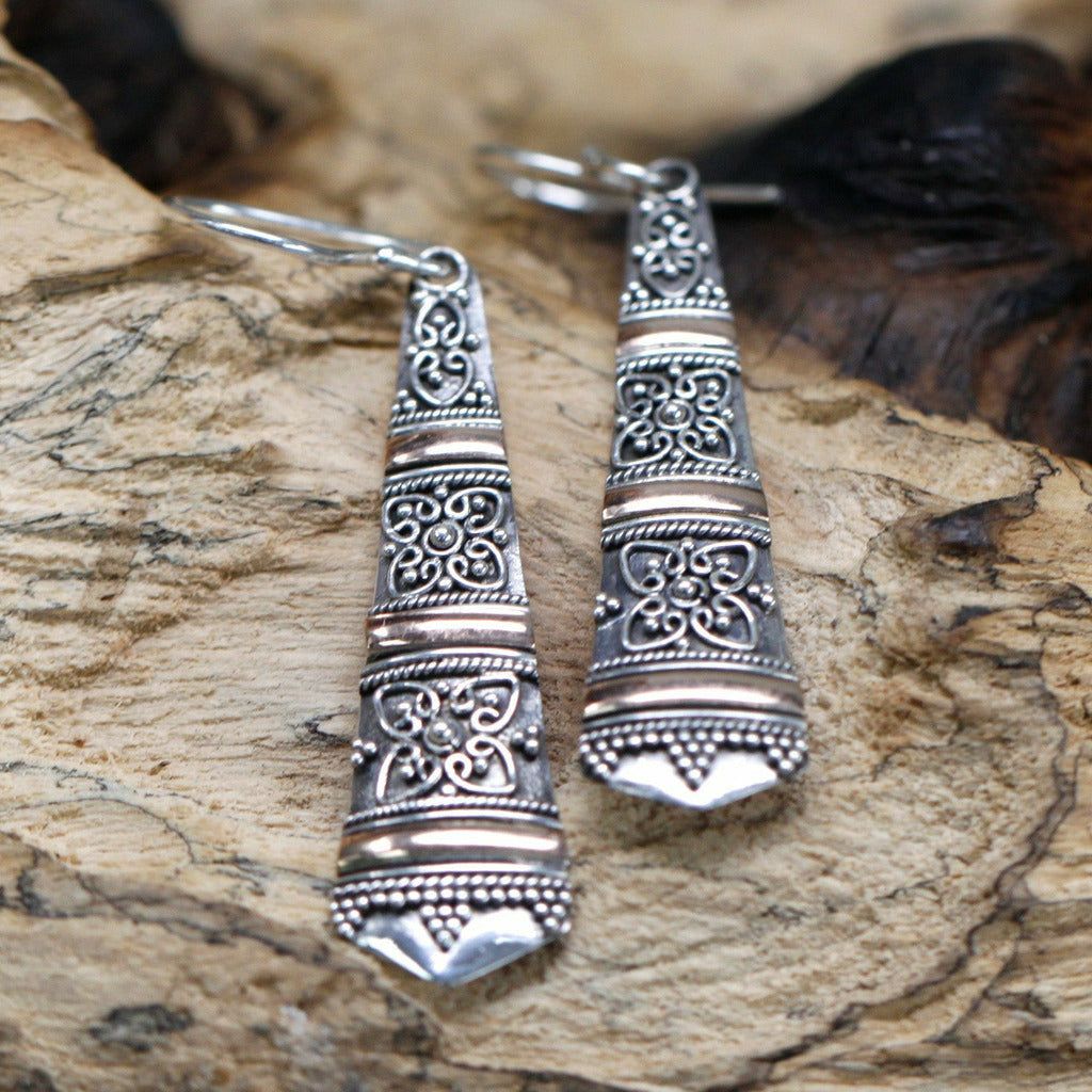 Emmy Jane Boutique Bali Jewellery - Handmade Silver & Gold Earrings - Tribal Drops