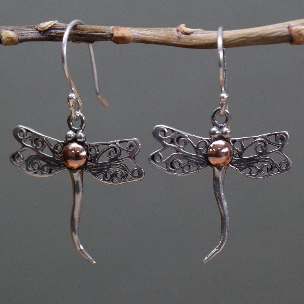 Emmy Jane Boutique Silver & Gold Earring - Dragonflies - Gift Boxed - Ethically Sourced - Handmade in Indonesia