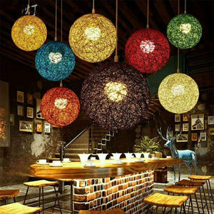 Emmy Jane Boutique Ceiling Lamp Fixture - Rattan Wicker Woven Ball Globe Pendant Light