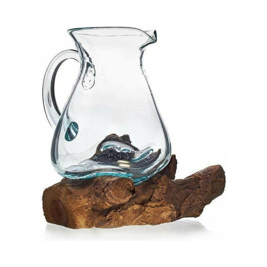 Emmy Jane BoutiqueRecyled Water Jug & Gamal Root Stand - Molten Glass & Wood