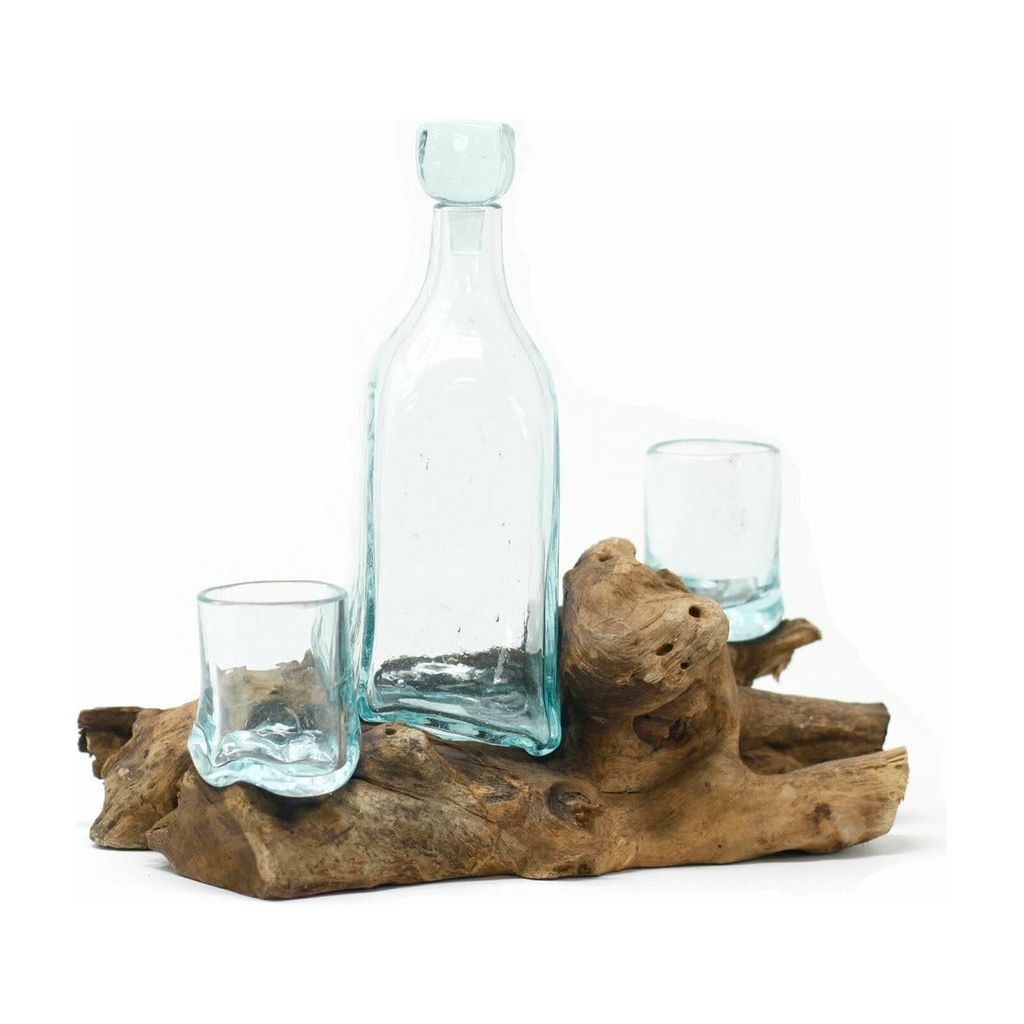 Emmy Jane Boutique Whisky Set - Balinese Handcrafted with Recycled Molten Glass & Gamal Wood