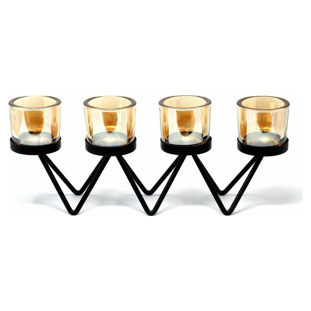 Emmy Jane Boutique Iron Votive Candle Holder - 4 Cup Zig Zag Centrepiece - Black