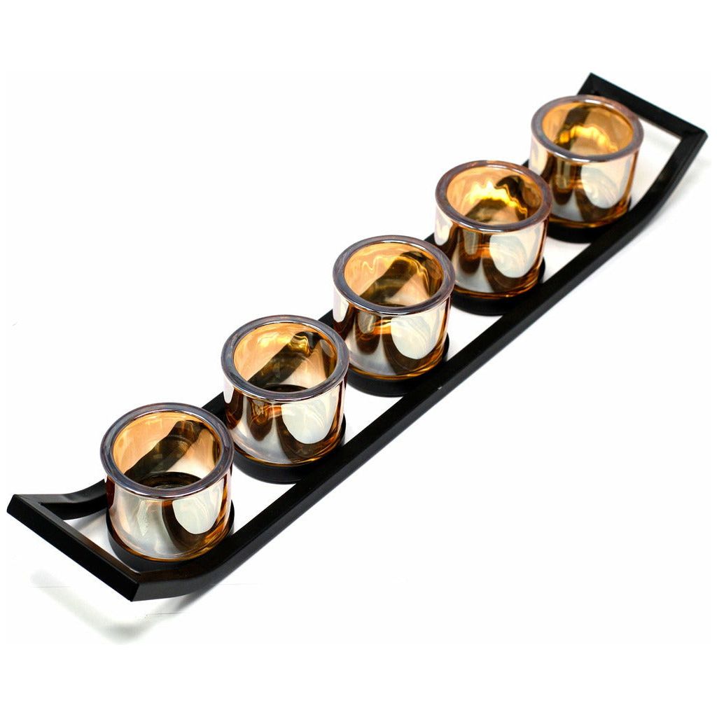 Centrepiece Iron & Glass Votive Candle Holder - 5 Cup Ledge