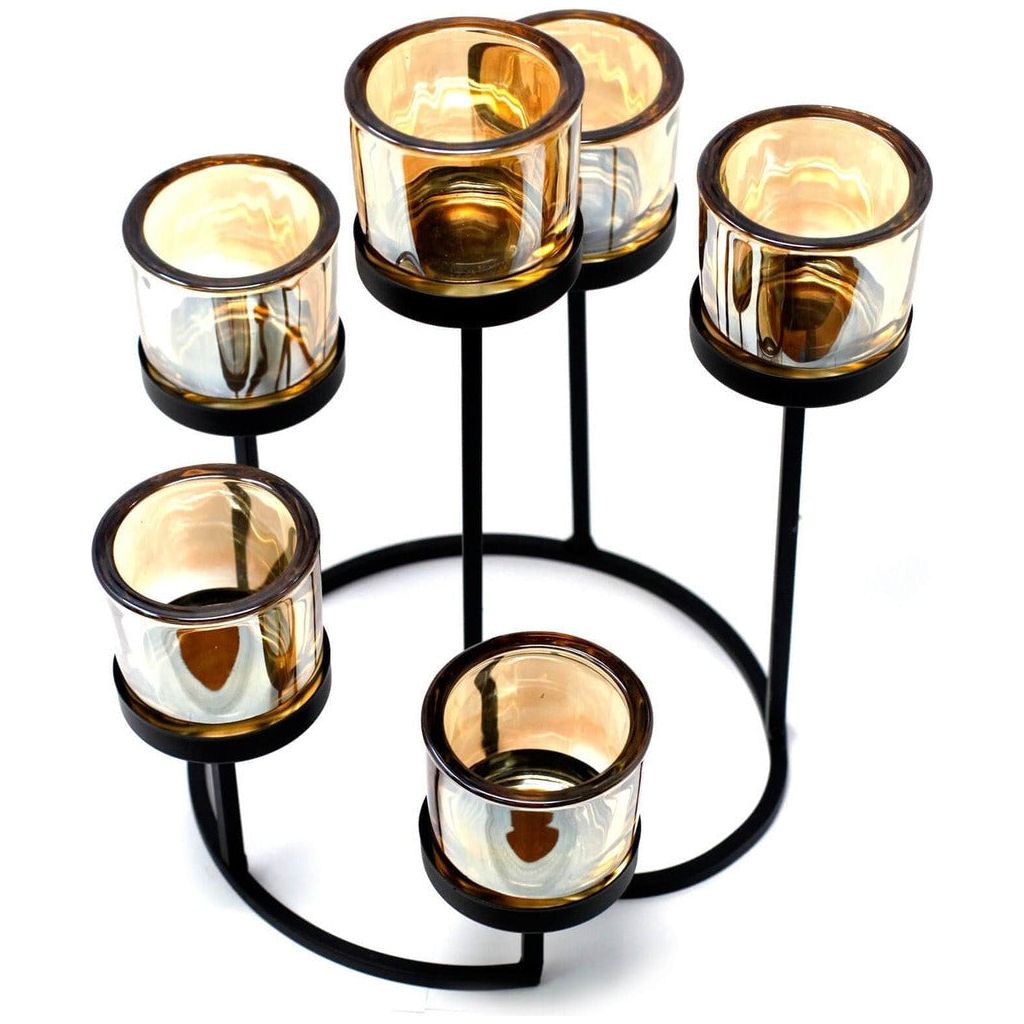 Emmy Jane Boutique Centerpiece Iron Votive Tea Light Candle Holder - Black Iron and Glass