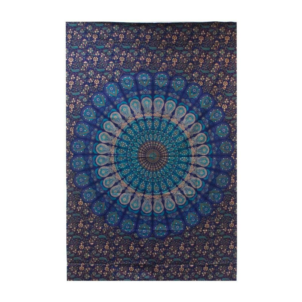 Emmy Jane Boutique Artisan Cotton Bedspread Wall Hanging - Mandala Blue Shades - Single or Double