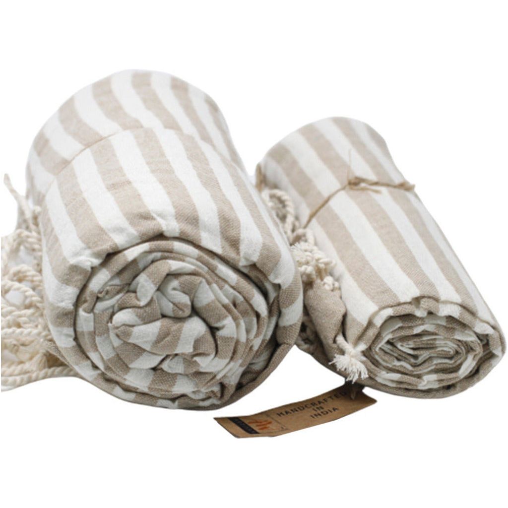 Emmy Jane Boutique AW Artisan - Indian Cotton Blend Pareo Towels - Striped Design Beach Towel - 5 Colours